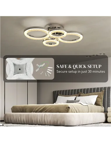 HOMCOM LED Ceiling Light, Modern 4 Rings Ceiling Lamp with Wall Switch Control, 40W 4350lm Flush Mount Ceiling Light with 3500K/