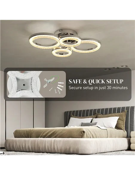 HOMCOM LED Ceiling Light, Modern 4 Rings Ceiling Lamp with Wall Switch Control, 40W 4350lm Flush Mount Ceiling Light with 3500K/