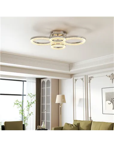 HOMCOM LED Ceiling Light, Modern 4 Rings Ceiling Lamp with Wall Switch Control, 40W 4350lm Flush Mount Ceiling Light with 3500K/