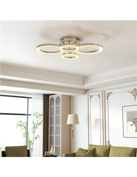 HOMCOM LED Ceiling Light, Modern 4 Rings Ceiling Lamp with Wall Switch Control, 40W 4350lm Flush Mount Ceiling Light with 3500K/