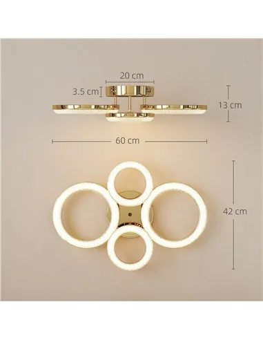 HOMCOM LED Ceiling Light, Modern 4 Rings Ceiling Lamp with Wall Switch Control, 40W 4350lm Flush Mount Ceiling Light with 3500K/