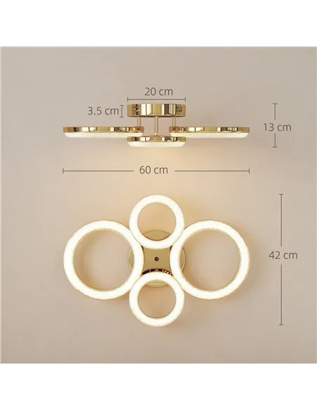 HOMCOM LED Ceiling Light, Modern 4 Rings Ceiling Lamp with Wall Switch Control, 40W 4350lm Flush Mount Ceiling Light with 3500K/