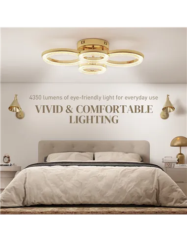 HOMCOM LED Ceiling Light, Modern 4 Rings Ceiling Lamp with Wall Switch Control, 40W 4350lm Flush Mount Ceiling Light with 3500K/