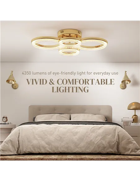 HOMCOM LED Ceiling Light, Modern 4 Rings Ceiling Lamp with Wall Switch Control, 40W 4350lm Flush Mount Ceiling Light with 3500K/