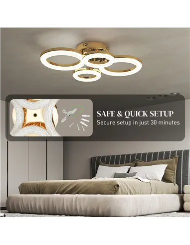 HOMCOM LED Ceiling Light, Modern 4 Rings Ceiling Lamp with Wall Switch Control, 40W 4350lm Flush Mount Ceiling Light with 3500K/