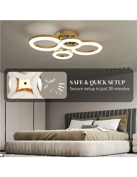 HOMCOM LED Ceiling Light, Modern 4 Rings Ceiling Lamp with Wall Switch Control, 40W 4350lm Flush Mount Ceiling Light with 3500K/