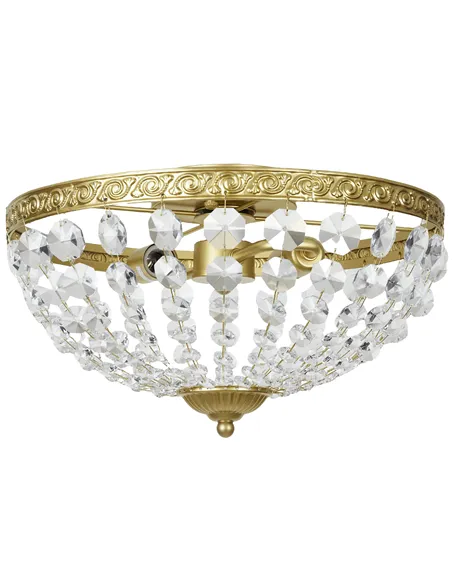 HOMCOM Crystal Chandelier Ceiling Light with 168 Octagonal Beads, Vintage 2-Light Flush Mount Ceiling Light for Living Room, Bed