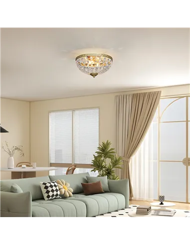 HOMCOM Crystal Chandelier Ceiling Light with 168 Octagonal Beads, Vintage 2-Light Flush Mount Ceiling Light for Living Room, Bed