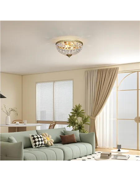 HOMCOM Crystal Chandelier Ceiling Light with 168 Octagonal Beads, Vintage 2-Light Flush Mount Ceiling Light for Living Room, Bed