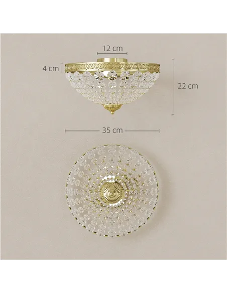 HOMCOM Crystal Chandelier Ceiling Light with 168 Octagonal Beads, Vintage 2-Light Flush Mount Ceiling Light for Living Room, Bed