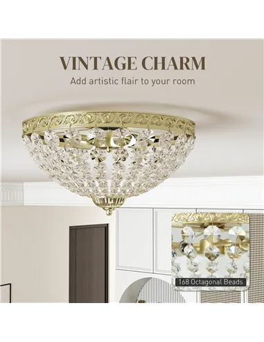 HOMCOM Crystal Chandelier Ceiling Light with 168 Octagonal Beads, Vintage 2-Light Flush Mount Ceiling Light for Living Room, Bed