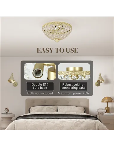 HOMCOM Crystal Chandelier Ceiling Light with 168 Octagonal Beads, Vintage 2-Light Flush Mount Ceiling Light for Living Room, Bed