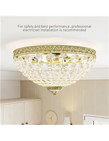 HOMCOM Crystal Chandelier Ceiling Light with 168 Octagonal Beads, Vintage 2-Light Flush Mount Ceiling Light for Living Room, Bed