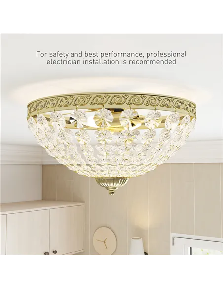HOMCOM Crystal Chandelier Ceiling Light with 168 Octagonal Beads, Vintage 2-Light Flush Mount Ceiling Light for Living Room, Bed