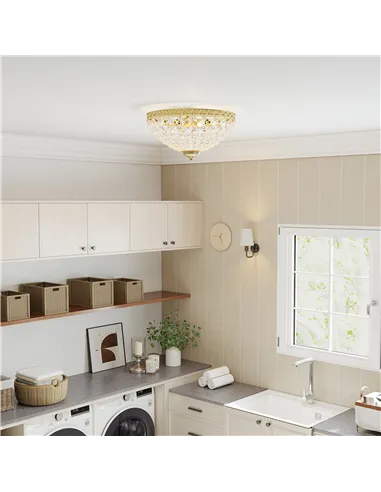 HOMCOM Crystal Chandelier Ceiling Light with 168 Octagonal Beads, Vintage 2-Light Flush Mount Ceiling Light for Living Room, Bed