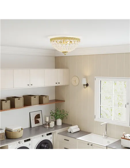 HOMCOM Crystal Chandelier Ceiling Light with 168 Octagonal Beads, Vintage 2-Light Flush Mount Ceiling Light for Living Room, Bed