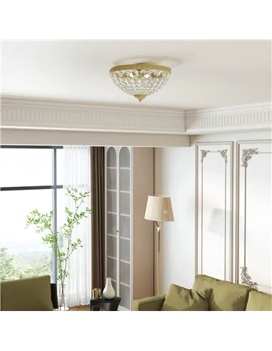 HOMCOM Crystal Chandelier Ceiling Light with 168 Octagonal Beads, Vintage 2-Light Flush Mount Ceiling Light for Living Room, Bed