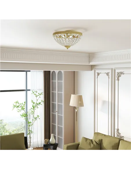HOMCOM Crystal Chandelier Ceiling Light with 168 Octagonal Beads, Vintage 2-Light Flush Mount Ceiling Light for Living Room, Bed