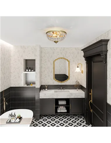 HOMCOM Crystal Chandelier Ceiling Light with 168 Octagonal Beads, Vintage 2-Light Flush Mount Ceiling Light for Living Room, Bed