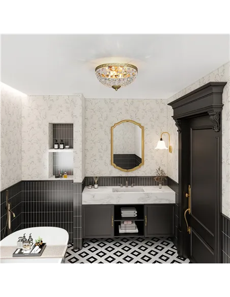 HOMCOM Crystal Chandelier Ceiling Light with 168 Octagonal Beads, Vintage 2-Light Flush Mount Ceiling Light for Living Room, Bed