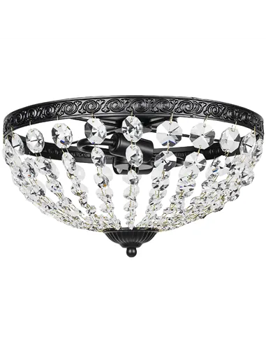 HOMCOM Crystal Chandelier Ceiling Light with 168 Octagonal Beads, Vintage 2-Light Flush Mount Ceiling Light for Living Room, Bed