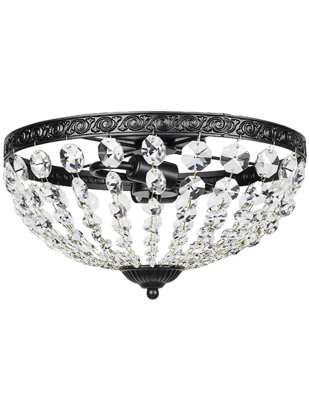 HOMCOM Crystal Chandelier Ceiling Light with 168 Octagonal Beads, Vintage 2-Light Flush Mount Ceiling Light for Living Room, Bed