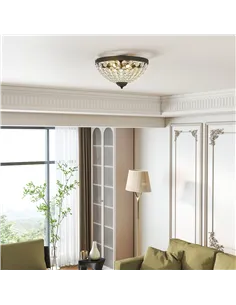 HOMCOM Crystal Chandelier Ceiling Light with 168 Octagonal Beads, Vintage 2-Light Flush Mount Ceiling Light for Living Room, Bed 2