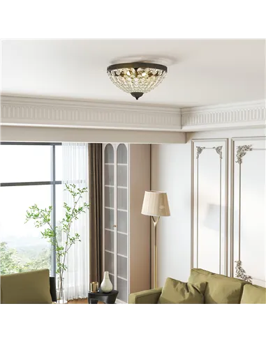 HOMCOM Crystal Chandelier Ceiling Light with 168 Octagonal Beads, Vintage 2-Light Flush Mount Ceiling Light for Living Room, Bed