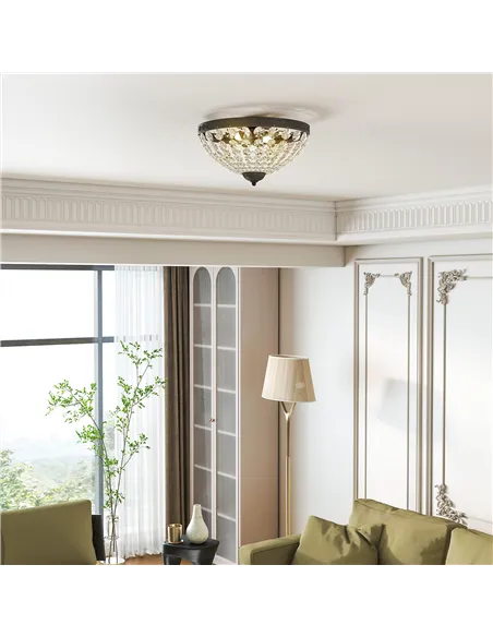 HOMCOM Crystal Chandelier Ceiling Light with 168 Octagonal Beads, Vintage 2-Light Flush Mount Ceiling Light for Living Room, Bed