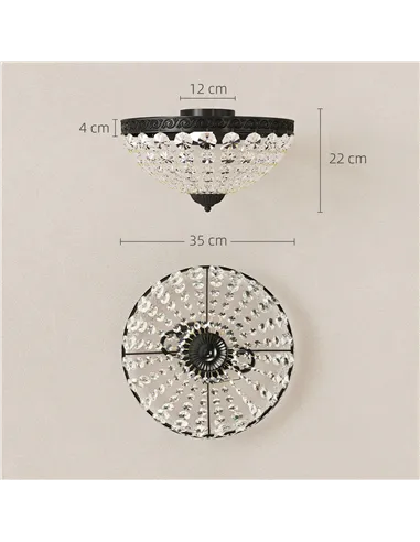 HOMCOM Crystal Chandelier Ceiling Light with 168 Octagonal Beads, Vintage 2-Light Flush Mount Ceiling Light for Living Room, Bed