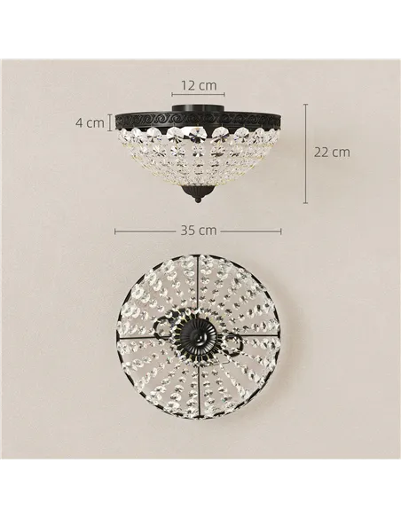 HOMCOM Crystal Chandelier Ceiling Light with 168 Octagonal Beads, Vintage 2-Light Flush Mount Ceiling Light for Living Room, Bed