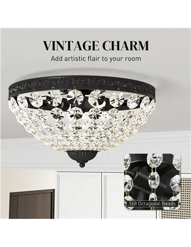 HOMCOM Crystal Chandelier Ceiling Light with 168 Octagonal Beads, Vintage 2-Light Flush Mount Ceiling Light for Living Room, Bed
