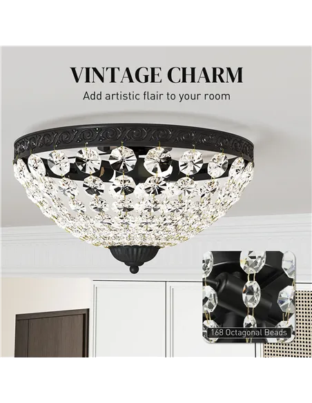 HOMCOM Crystal Chandelier Ceiling Light with 168 Octagonal Beads, Vintage 2-Light Flush Mount Ceiling Light for Living Room, Bed