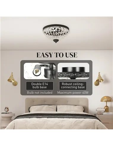 HOMCOM Crystal Chandelier Ceiling Light with 168 Octagonal Beads, Vintage 2-Light Flush Mount Ceiling Light for Living Room, Bed