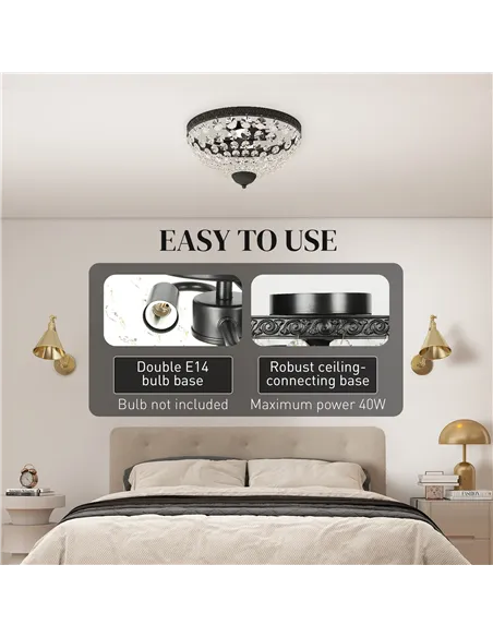 HOMCOM Crystal Chandelier Ceiling Light with 168 Octagonal Beads, Vintage 2-Light Flush Mount Ceiling Light for Living Room, Bed