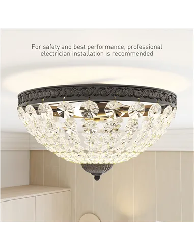 HOMCOM Crystal Chandelier Ceiling Light with 168 Octagonal Beads, Vintage 2-Light Flush Mount Ceiling Light for Living Room, Bed