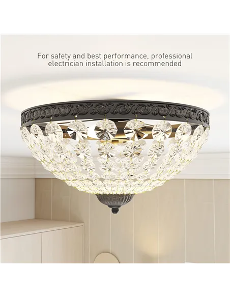 HOMCOM Crystal Chandelier Ceiling Light with 168 Octagonal Beads, Vintage 2-Light Flush Mount Ceiling Light for Living Room, Bed