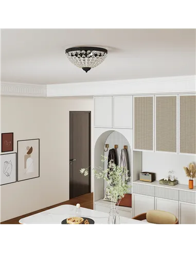 HOMCOM Crystal Chandelier Ceiling Light with 168 Octagonal Beads, Vintage 2-Light Flush Mount Ceiling Light for Living Room, Bed