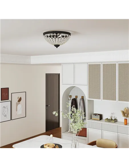 HOMCOM Crystal Chandelier Ceiling Light with 168 Octagonal Beads, Vintage 2-Light Flush Mount Ceiling Light for Living Room, Bed