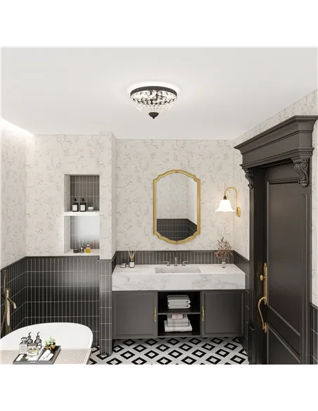 HOMCOM Crystal Chandelier Ceiling Light with 168 Octagonal Beads, Vintage 2-Light Flush Mount Ceiling Light for Living Room, Bed