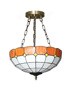 HOMCOM Tiffany Style Ceiling Light, Vintage Chandelier with 3 E27 Sockets, Semi Flush Mount for Living Room, Bulbs Not Included