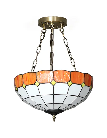 HOMCOM Tiffany Style Ceiling Light, Vintage Chandelier with 3 E27 Sockets, Semi Flush Mount for Living Room, Bulbs Not Included