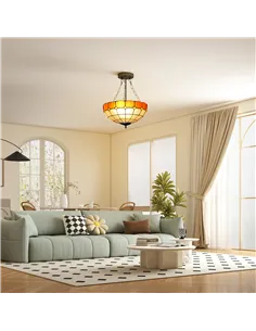 HOMCOM Tiffany Style Ceiling Light, Vintage Chandelier with 3 E27 Sockets, Semi Flush Mount for Living Room, Bulbs Not Included 2