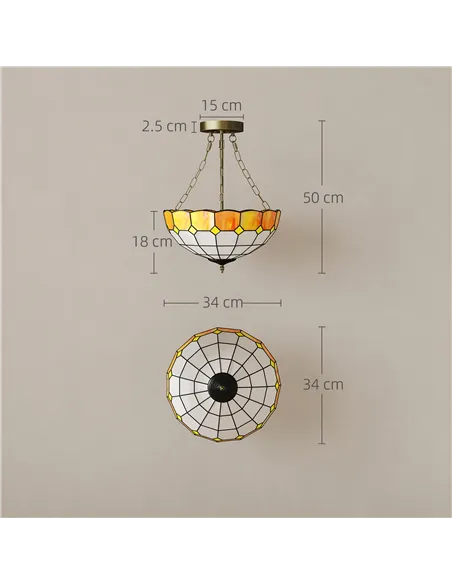 HOMCOM Tiffany Style Ceiling Light, Vintage Chandelier with 3 E27 Sockets, Semi Flush Mount for Living Room, Bulbs Not Included