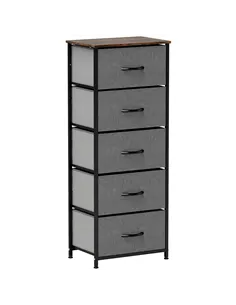 HOMCOM Fabric Chest of Drawers, Industrial Bedroom Dresser with 5 Fabric Drawers, Steel Frame and Wooden Top for Nursery, Living