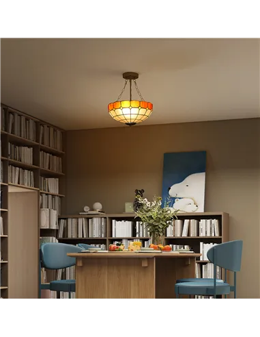 HOMCOM Tiffany Style Ceiling Light, Vintage Chandelier with 3 E27 Sockets, Semi Flush Mount for Living Room, Bulbs Not Included