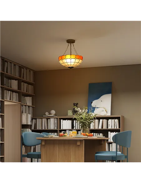 HOMCOM Tiffany Style Ceiling Light, Vintage Chandelier with 3 E27 Sockets, Semi Flush Mount for Living Room, Bulbs Not Included