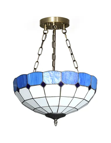 HOMCOM Tiffany Style Ceiling Light, Vintage Chandelier with 3 E27 Sockets, Semi Flush Mount for Living Room, Bulbs Not Included