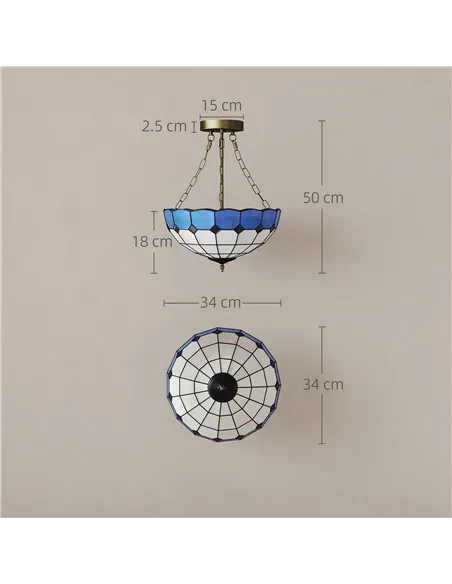 HOMCOM Tiffany Style Ceiling Light, Vintage Chandelier with 3 E27 Sockets, Semi Flush Mount for Living Room, Bulbs Not Included