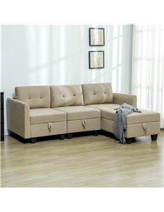 HOMCOM 'L' Shape Modular Sofa, with Storage - Light Brown 2